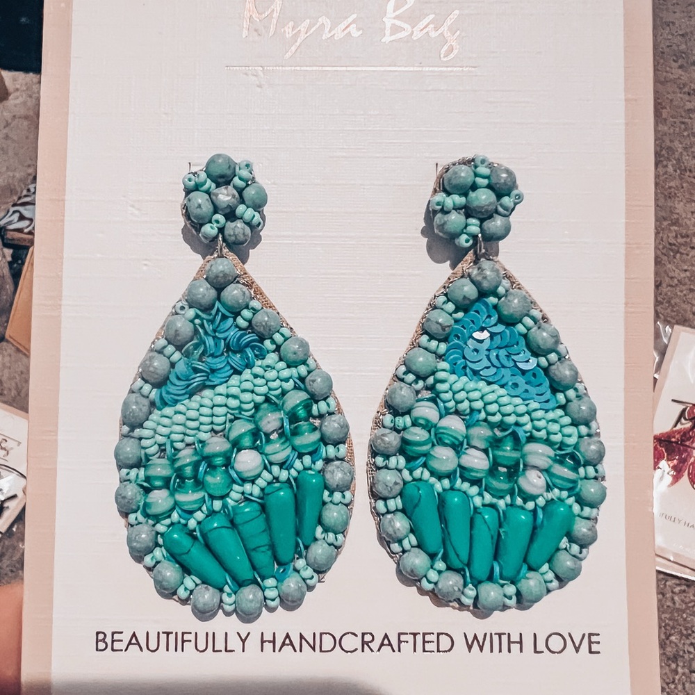 Teal and Turquoise Beaded Earrings